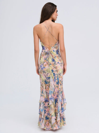 Elea Pink Satin Maxi Dress