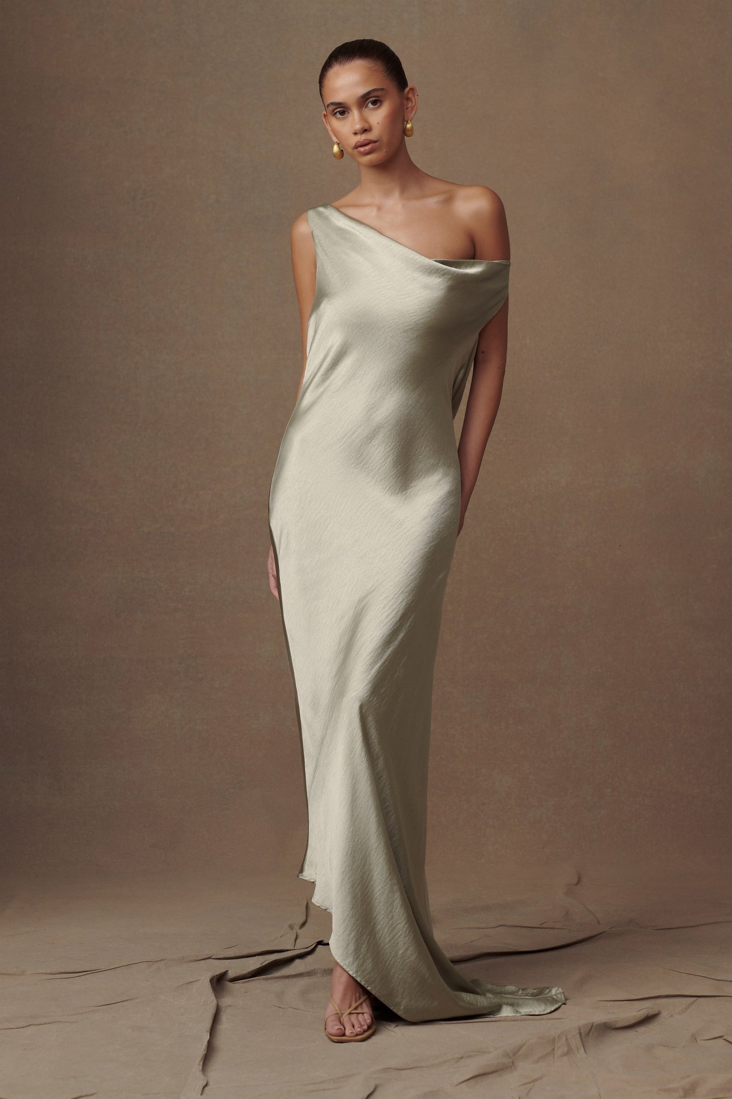 Yvette Asymmetrical Slip Maxi Dress in Emerald