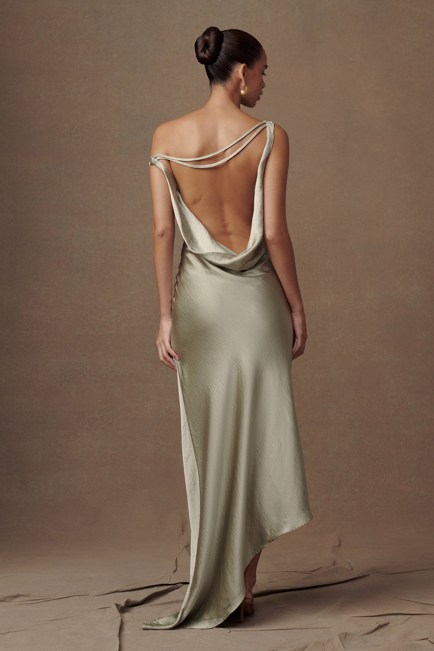 Yvette Asymmetrical Slip Maxi Dress in Emerald