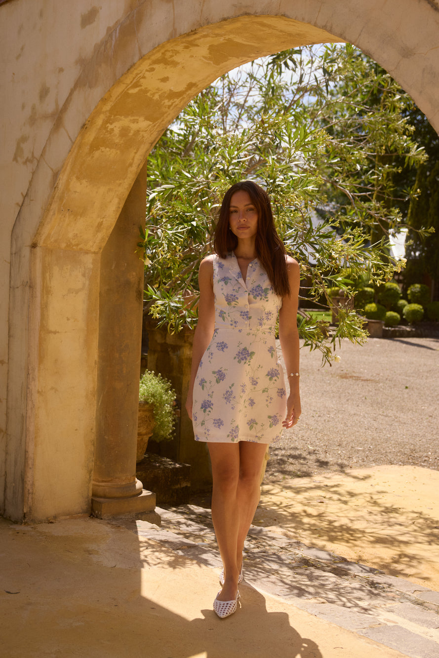 Tessa Floral Mini Dress in Periwinkle