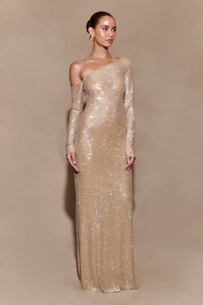 Marcia Diamante Long Sleeve Maxi Dress