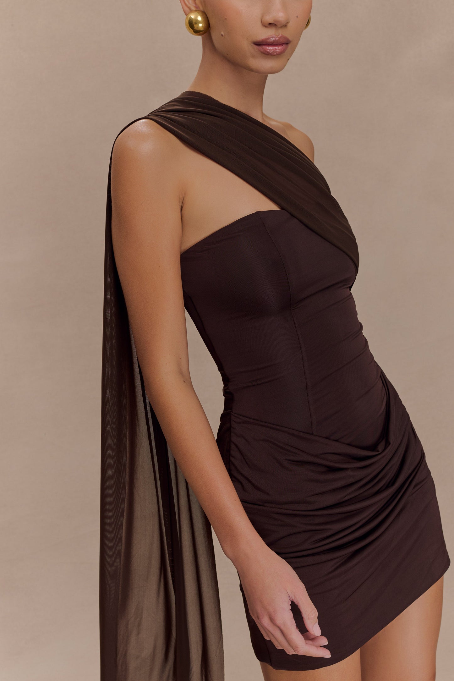 Mattea Slinky Mesh Mini Dress with Scarf