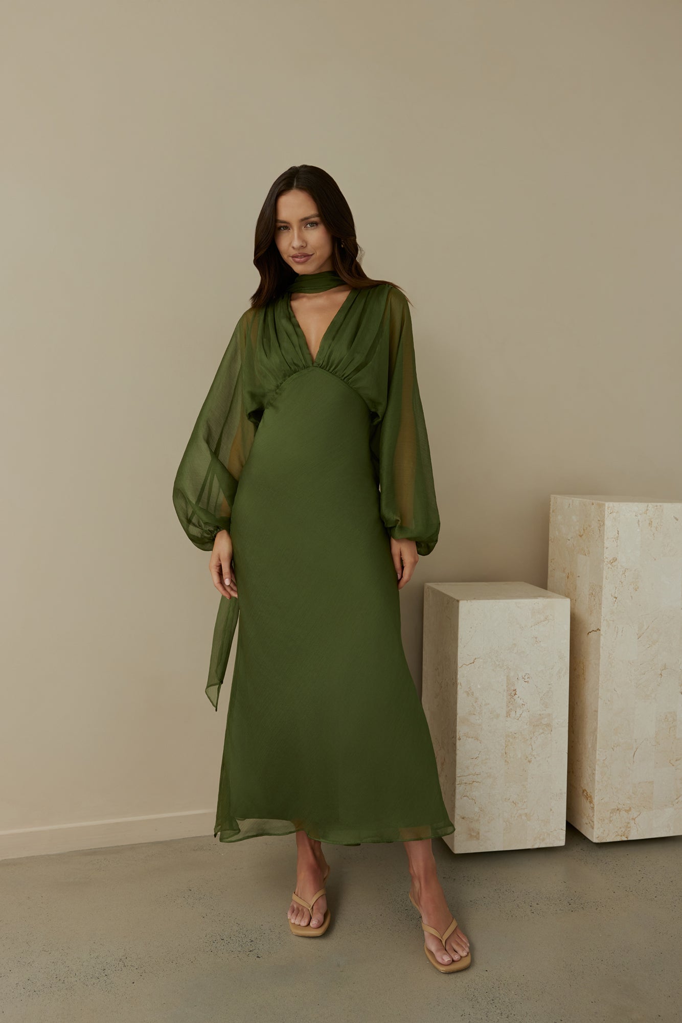 Nostalgia Long Sleeve Maxi Dress in Sage