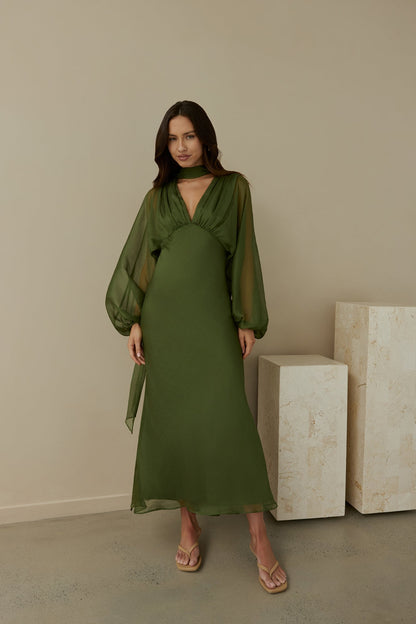 Nostalgia Long Sleeve Maxi Dress in Sage