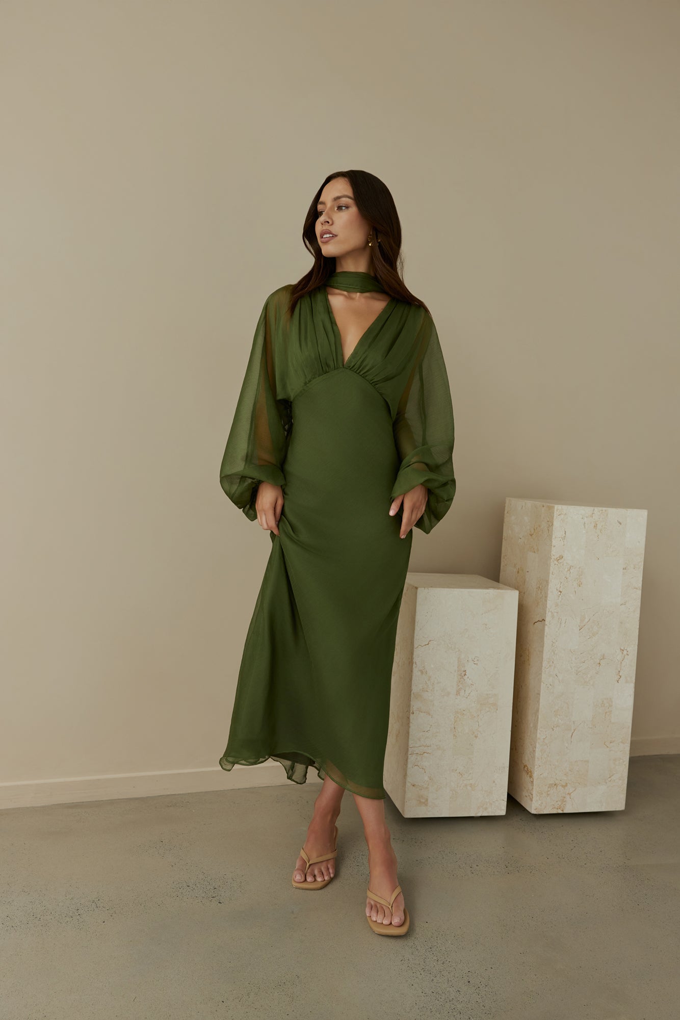 Nostalgia Long Sleeve Maxi Dress in Sage