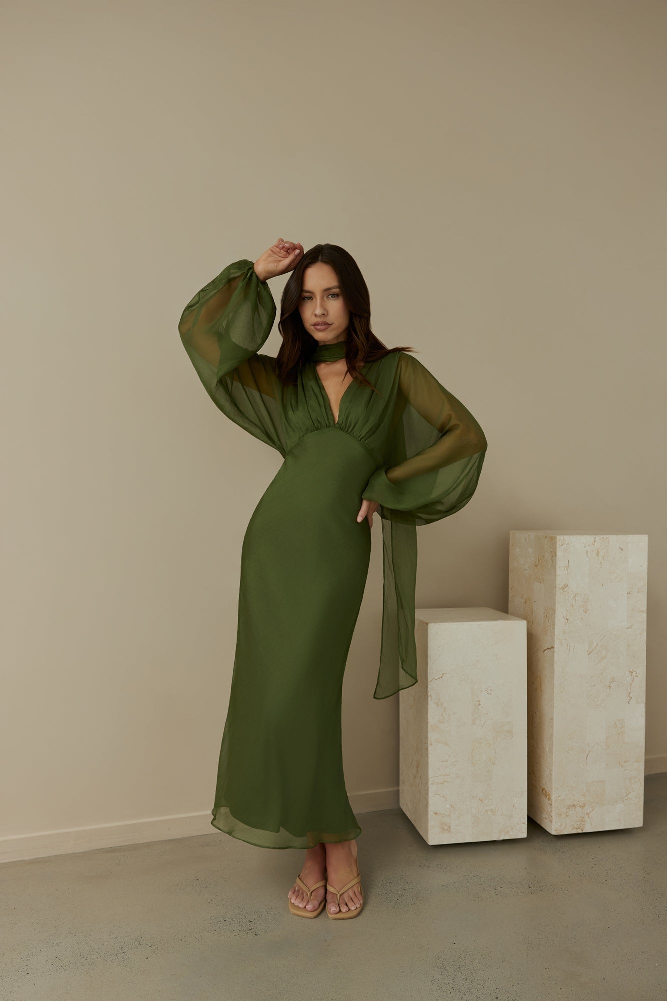 Nostalgia Long Sleeve Maxi Dress in Sage