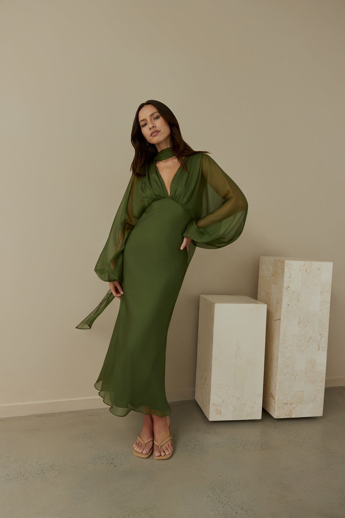 Nostalgia Long Sleeve Maxi Dress in Sage