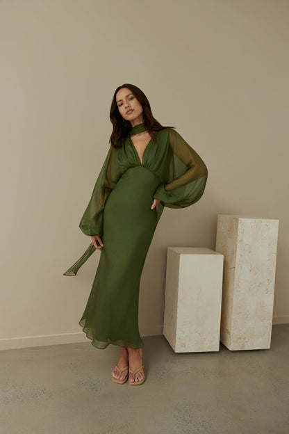 Nostalgia Long Sleeve Maxi Dress in Sage
