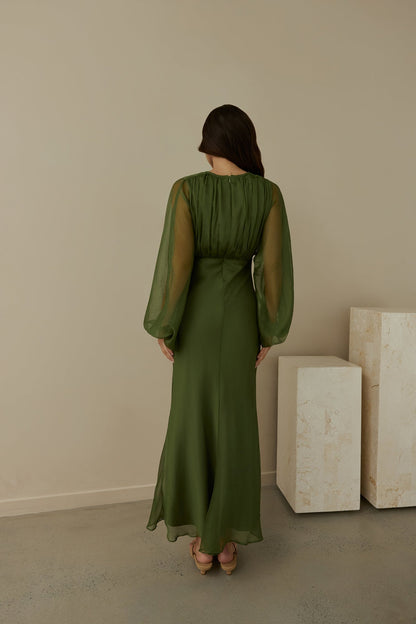Nostalgia Long Sleeve Maxi Dress in Sage