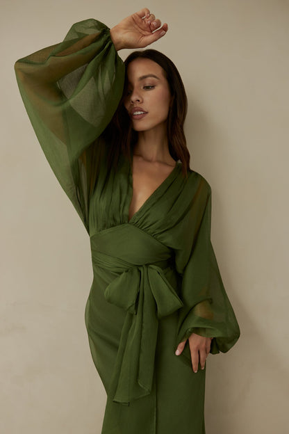 Nostalgia Long Sleeve Maxi Dress in Sage