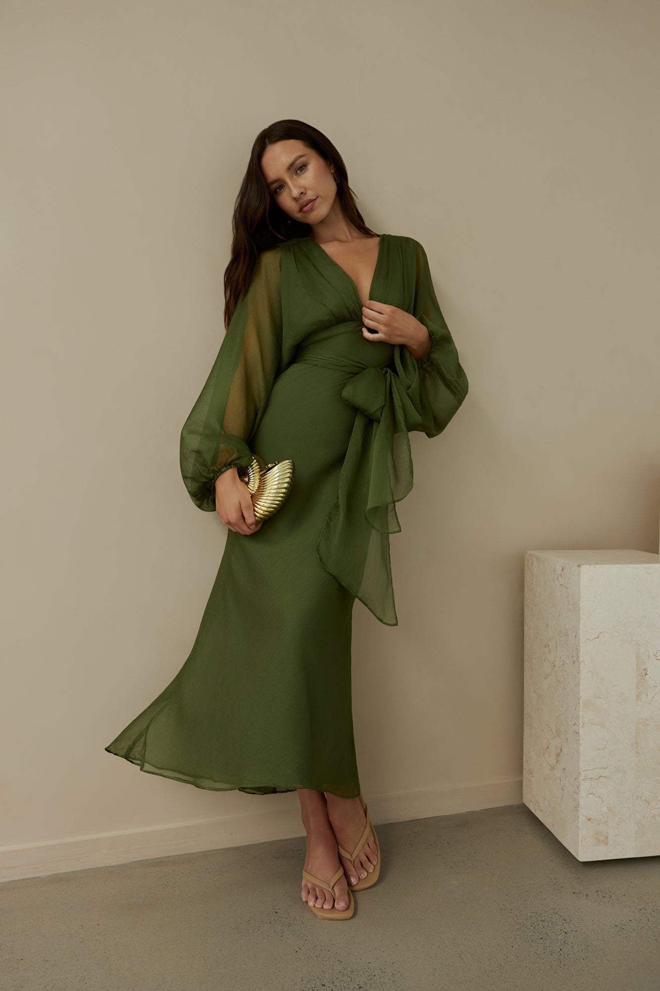 Nostalgia Long Sleeve Maxi Dress in Sage