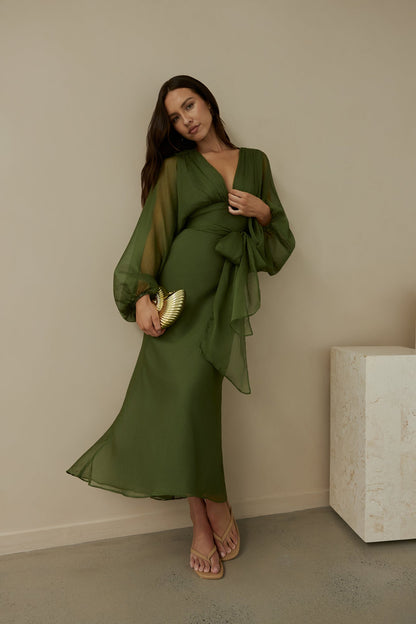 Nostalgia Long Sleeve Maxi Dress in Sage