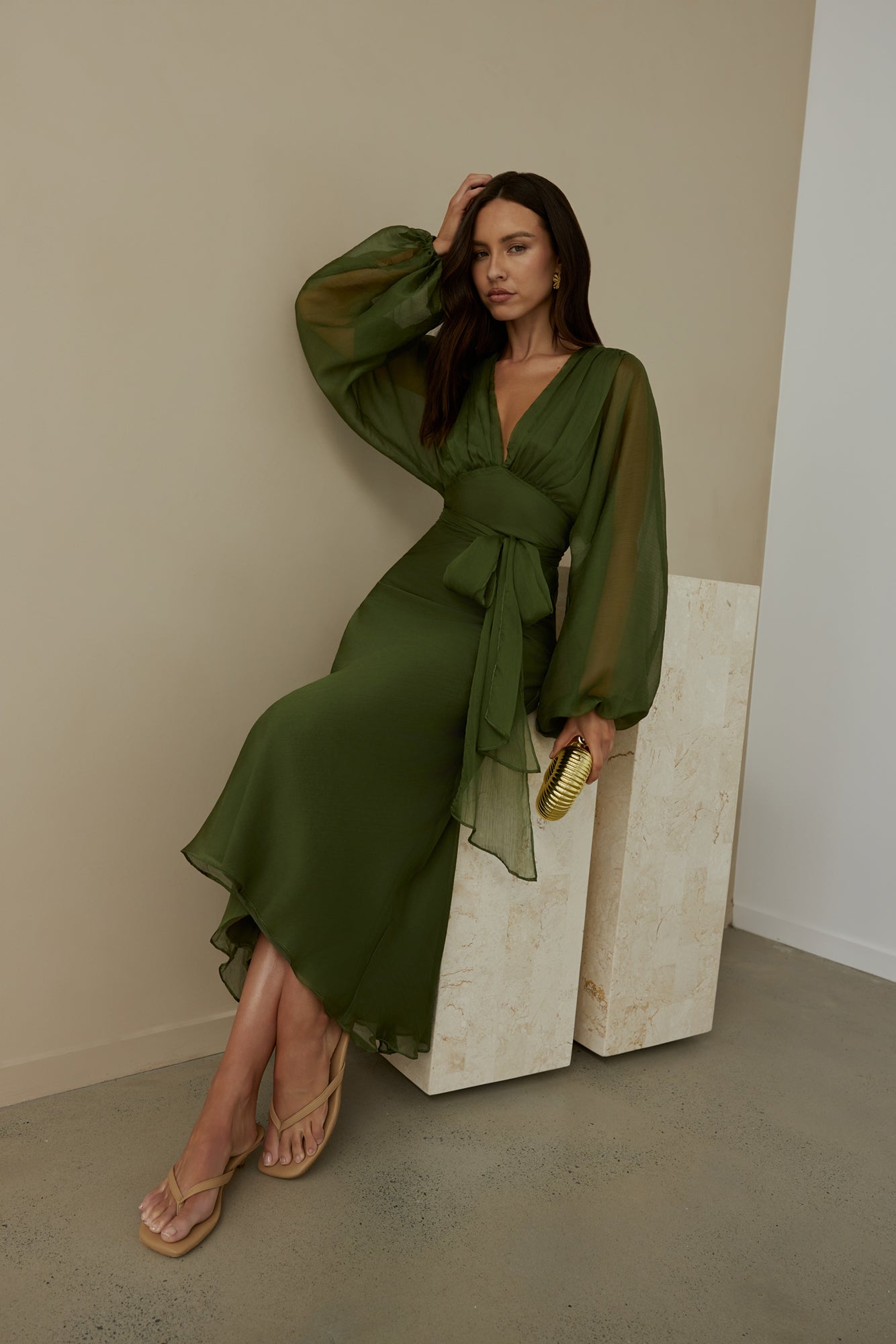 Nostalgia Long Sleeve Maxi Dress in Sage