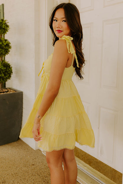 Evangeline Tiered Mini Dress in Sunny Yellow