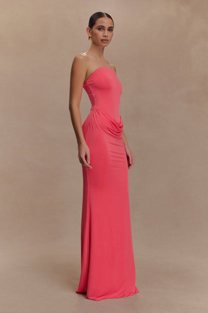 Madison Slinky Strapless Maxi Dress in Chocolate