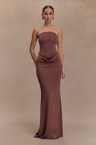 Madison Slinky Strapless Maxi Dress in Chocolate