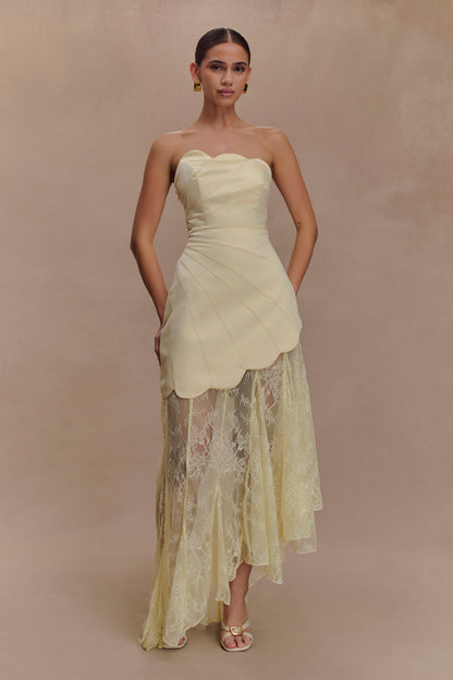 Aleena Satin & Lace Maxi Dress in Lemon
