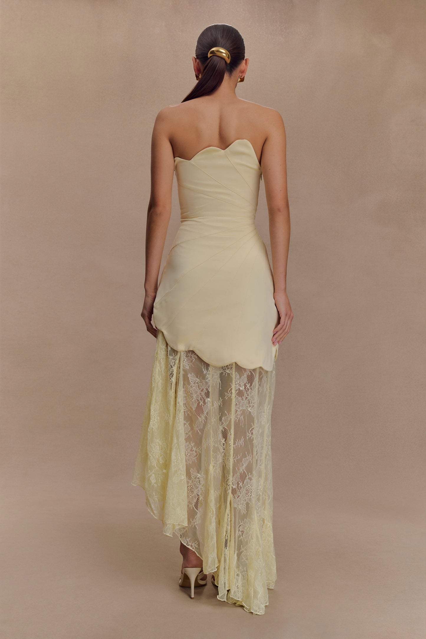 Aleena Satin & Lace Maxi Dress in Lemon