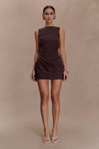 Bexley Draped Mini Dress in Dark Chocolate