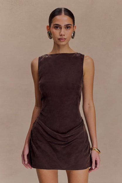 Bexley Draped Mini Dress in Dark Chocolate