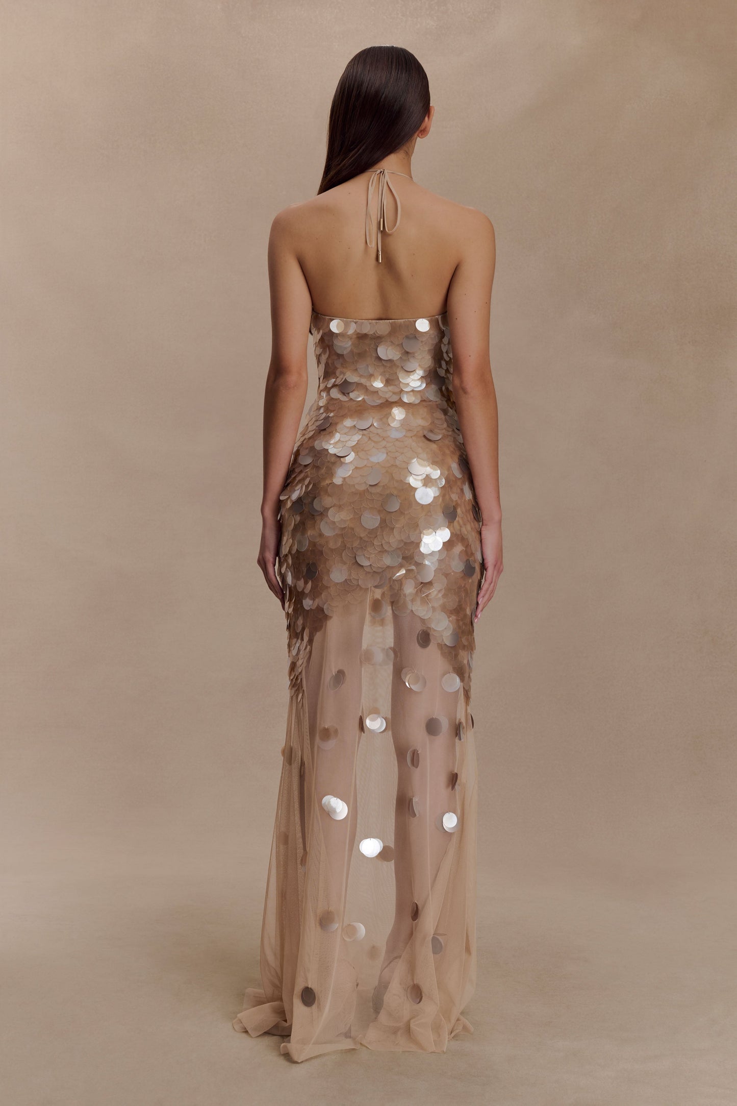 Jenny Hand-Embellished Gold Maxi Dress