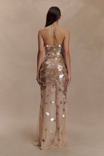 Jenny Hand-Embellished Gold Maxi Dress