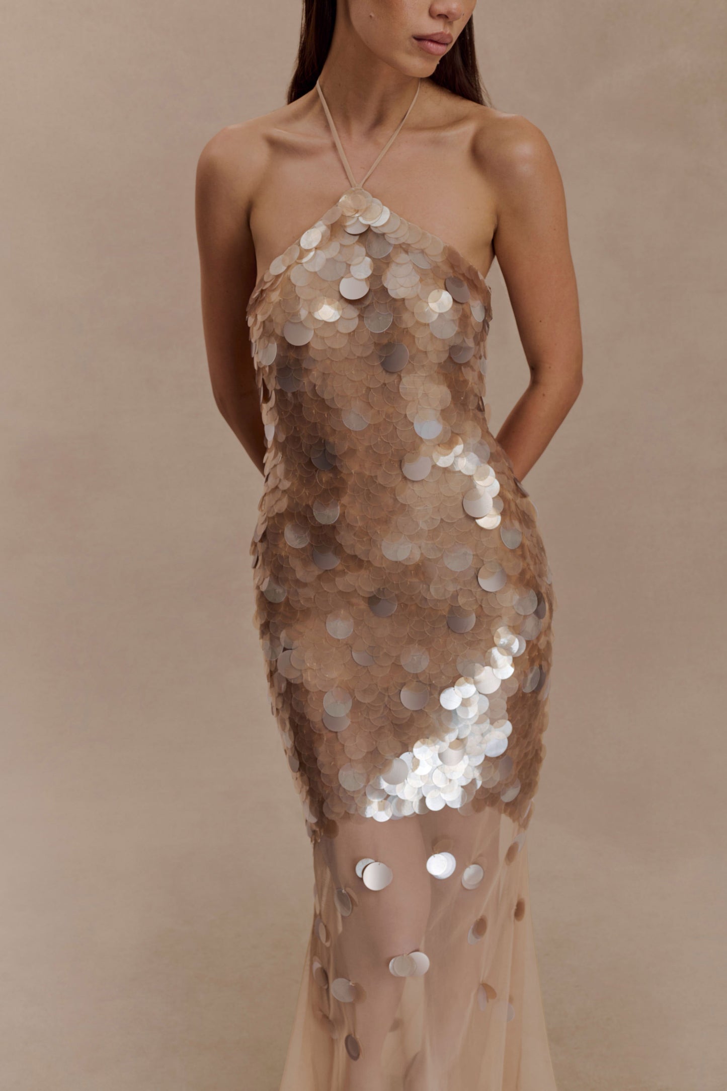 Jenny Hand-Embellished Gold Maxi Dress