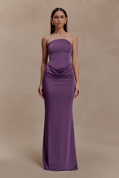 Madison Slinky Strapless Maxi Dress in Chocolate