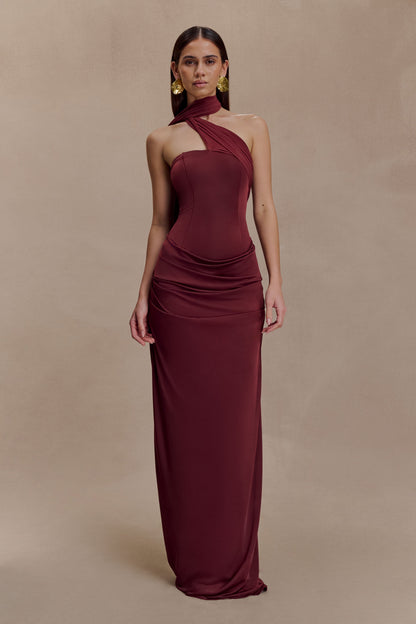 Mattea Slinky Mesh Maxi Dress with Scarf