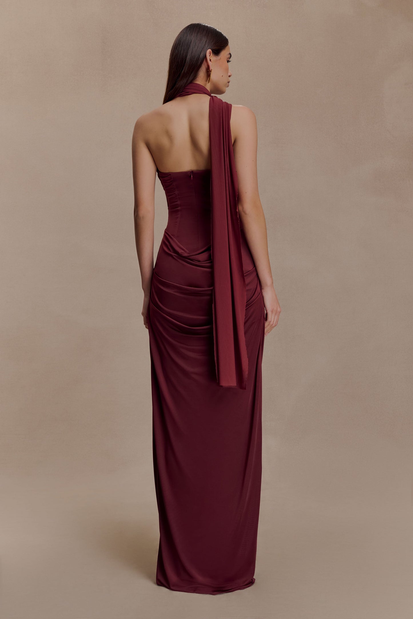 Mattea Slinky Mesh Maxi Dress with Scarf
