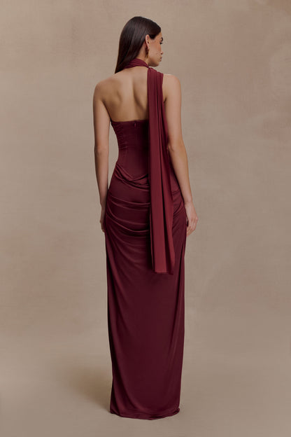 Mattea Slinky Mesh Maxi Dress with Scarf