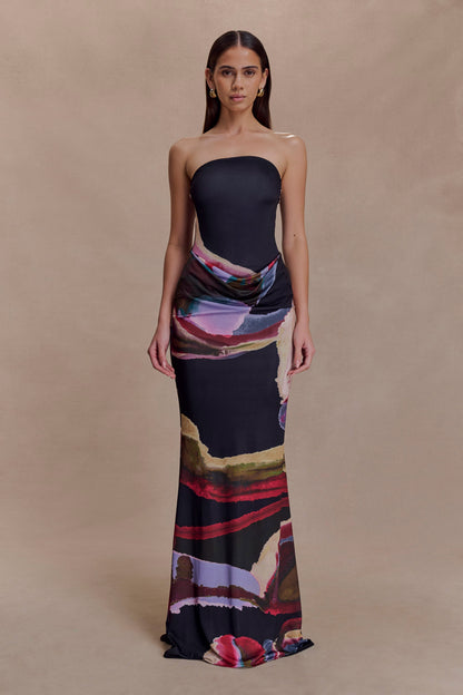 Madison Slinky Strapless Maxi Dress in Chocolate