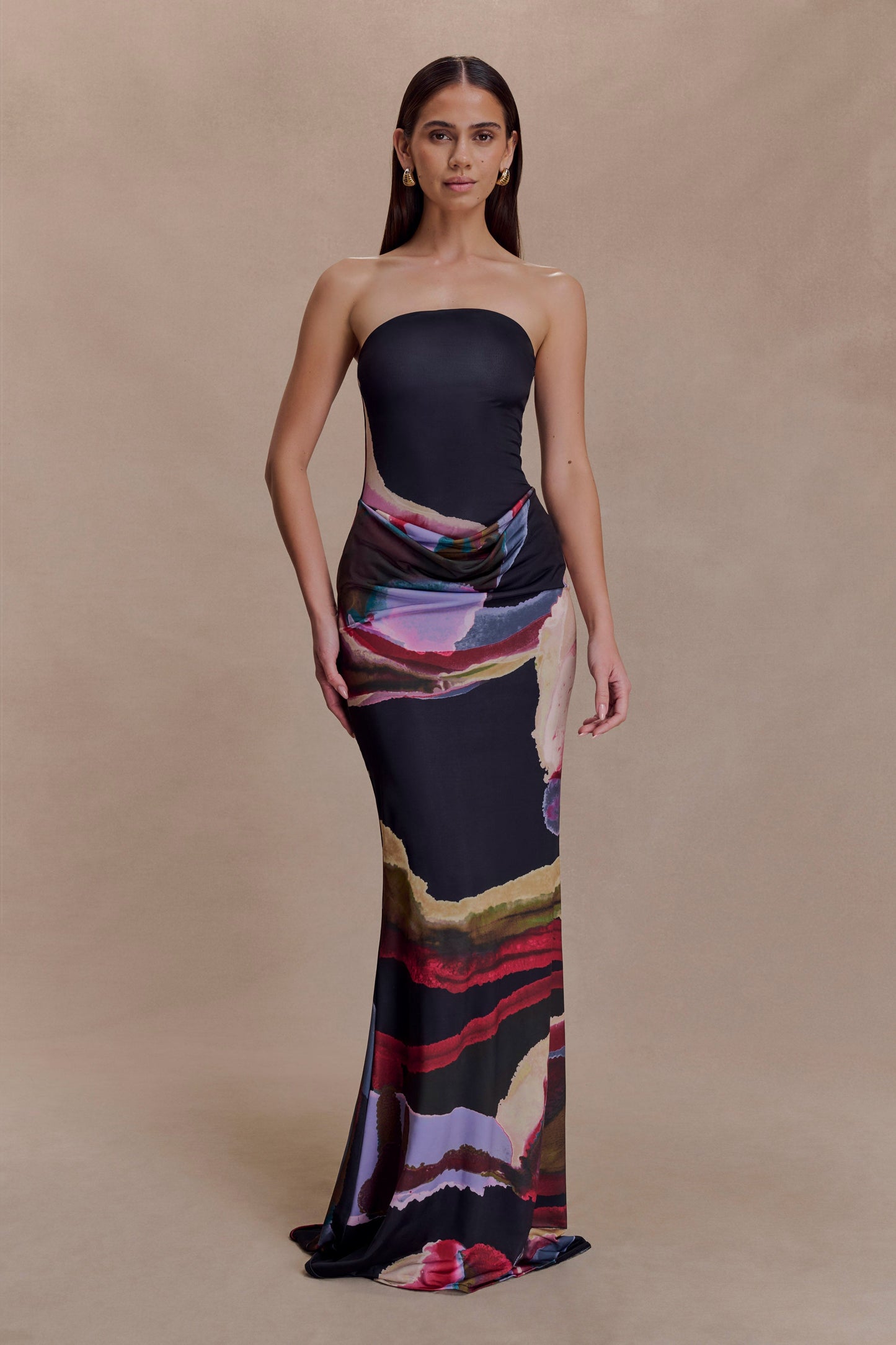 Madison Slinky Strapless Maxi Dress in Chocolate