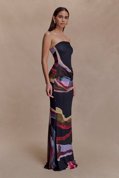 Madison Slinky Strapless Maxi Dress in Chocolate