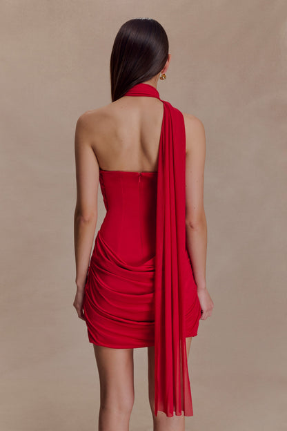 Mattea Slinky Mesh Mini Dress with Scarf