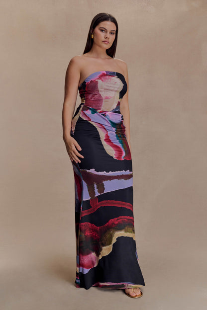 Madison Slinky Strapless Maxi Dress in Chocolate