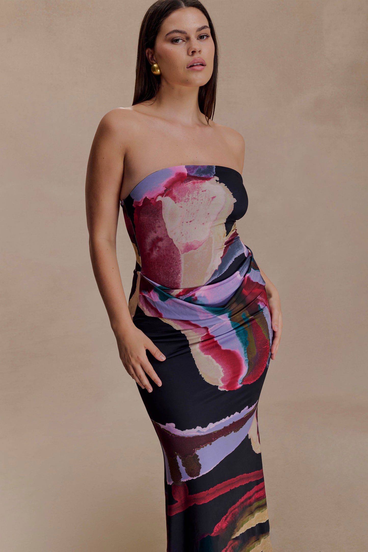 Madison Slinky Strapless Maxi Dress in Chocolate
