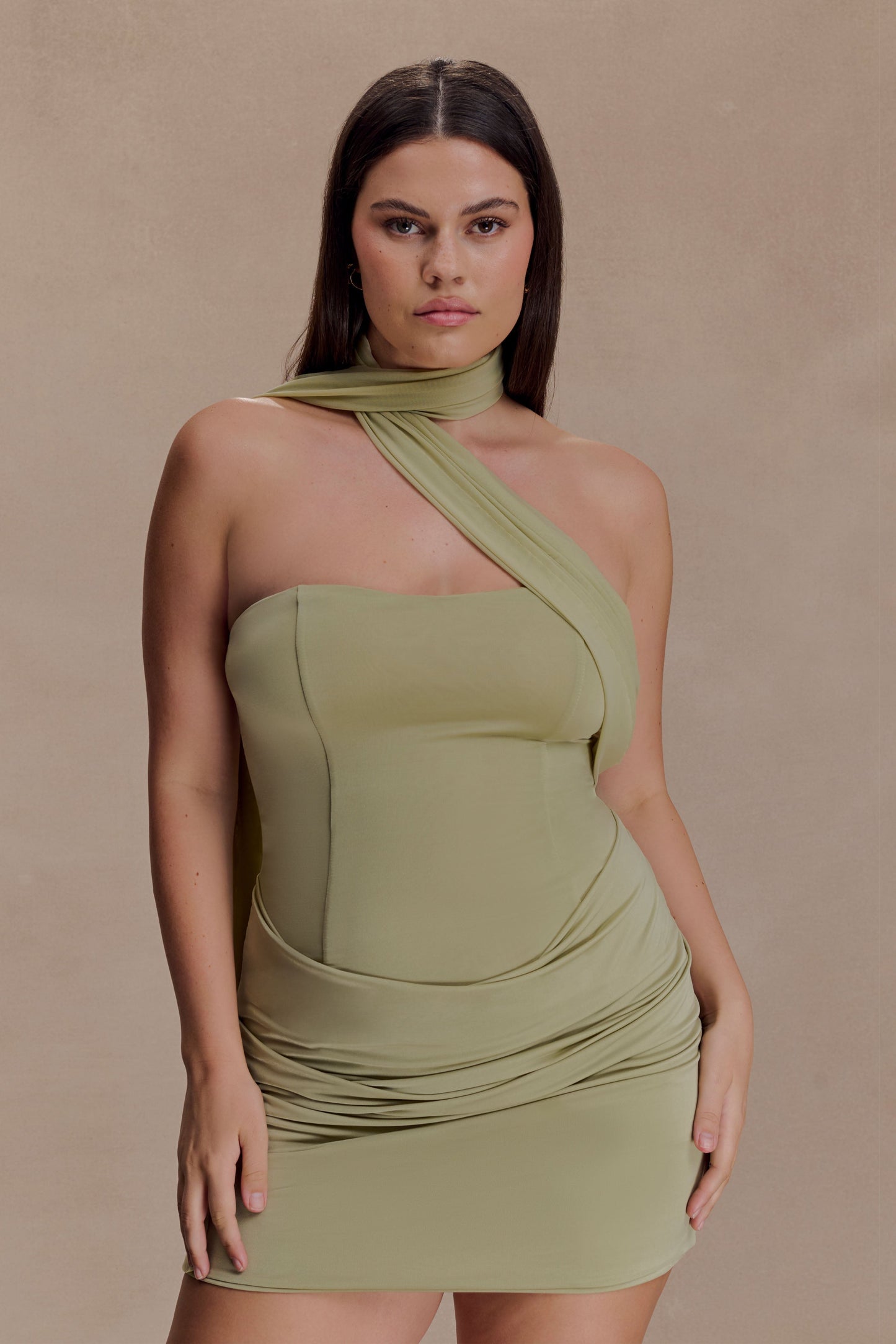 Mattea Slinky Mesh Mini Dress with Scarf
