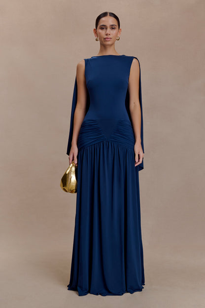 Emory Jersey Cape Maxi Dress in Navy