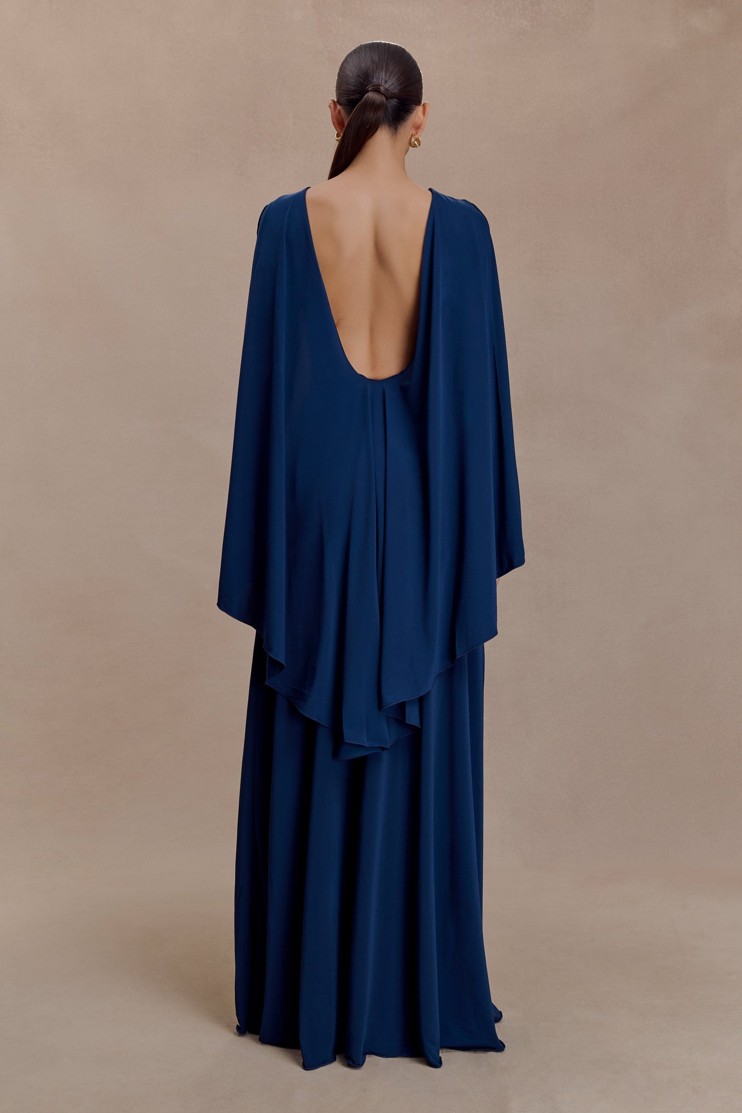 Emory Jersey Cape Maxi Dress in Navy