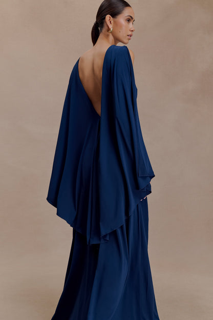 Emory Jersey Cape Maxi Dress in Navy