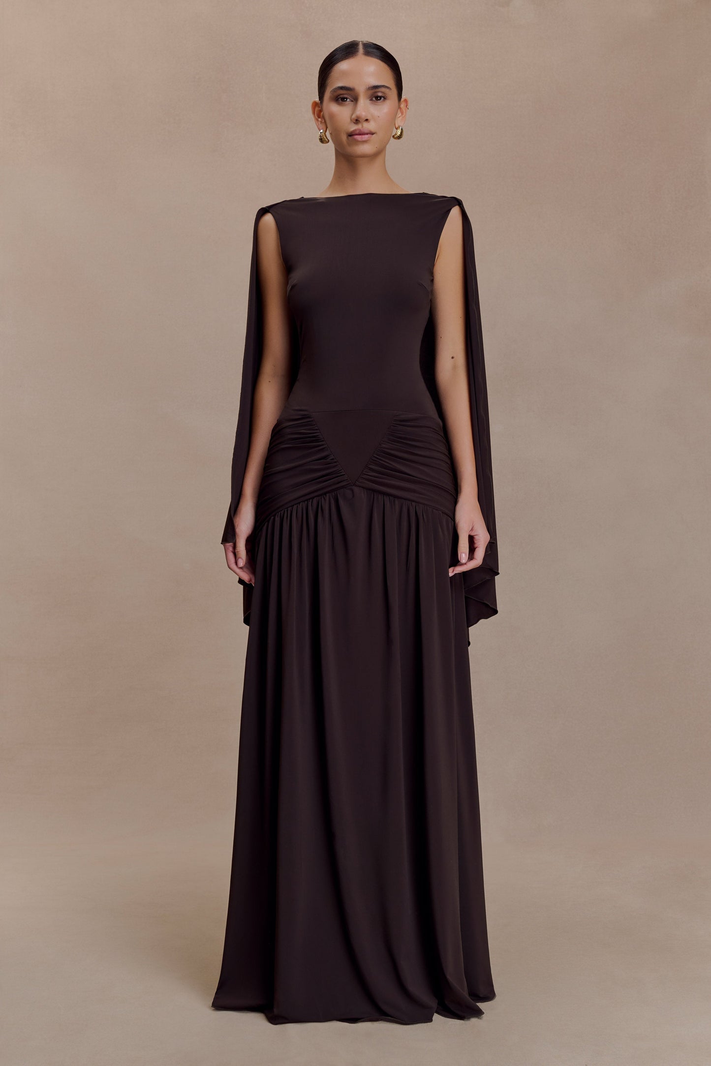 Emory Jersey Cape Maxi Dress in Navy