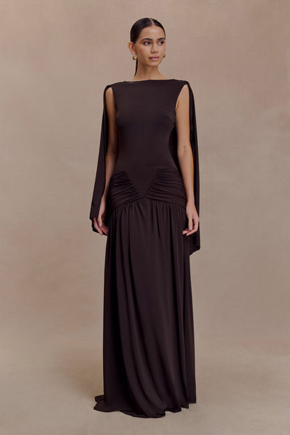 Emory Jersey Cape Maxi Dress in Navy