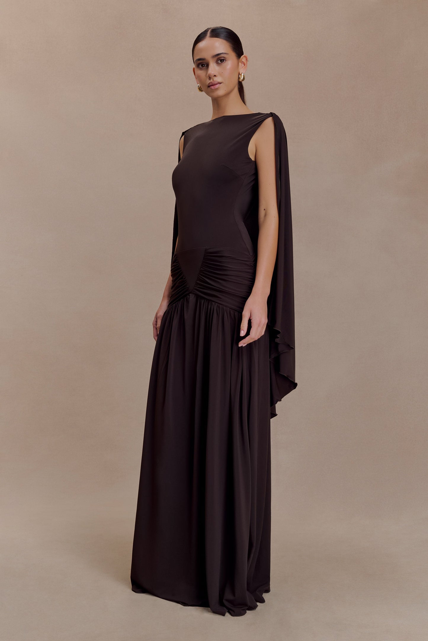 Emory Jersey Cape Maxi Dress in Navy
