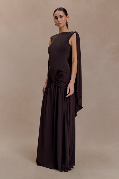 Emory Jersey Cape Maxi Dress in Navy