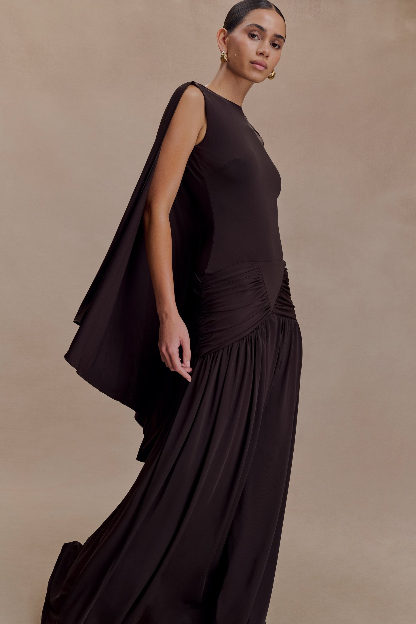 Emory Jersey Cape Maxi Dress in Navy