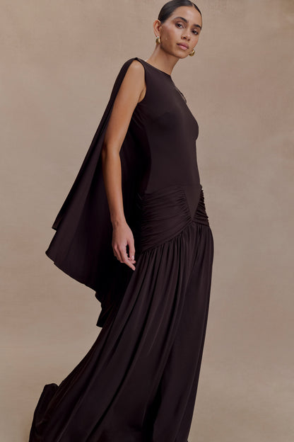 Emory Jersey Cape Maxi Dress in Navy