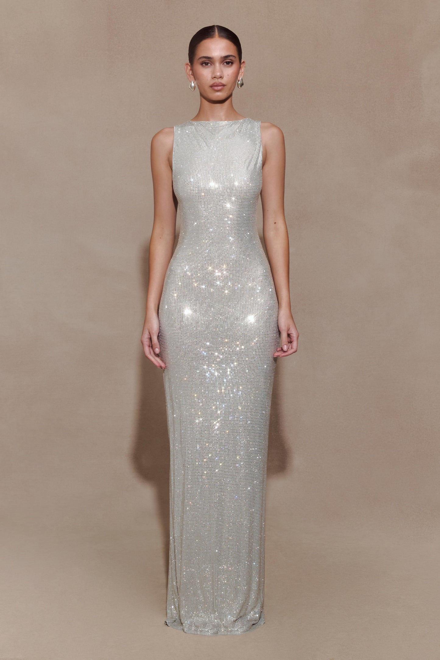 Magnolia Diamante Sleeveless Maxi Dress in Chocolate