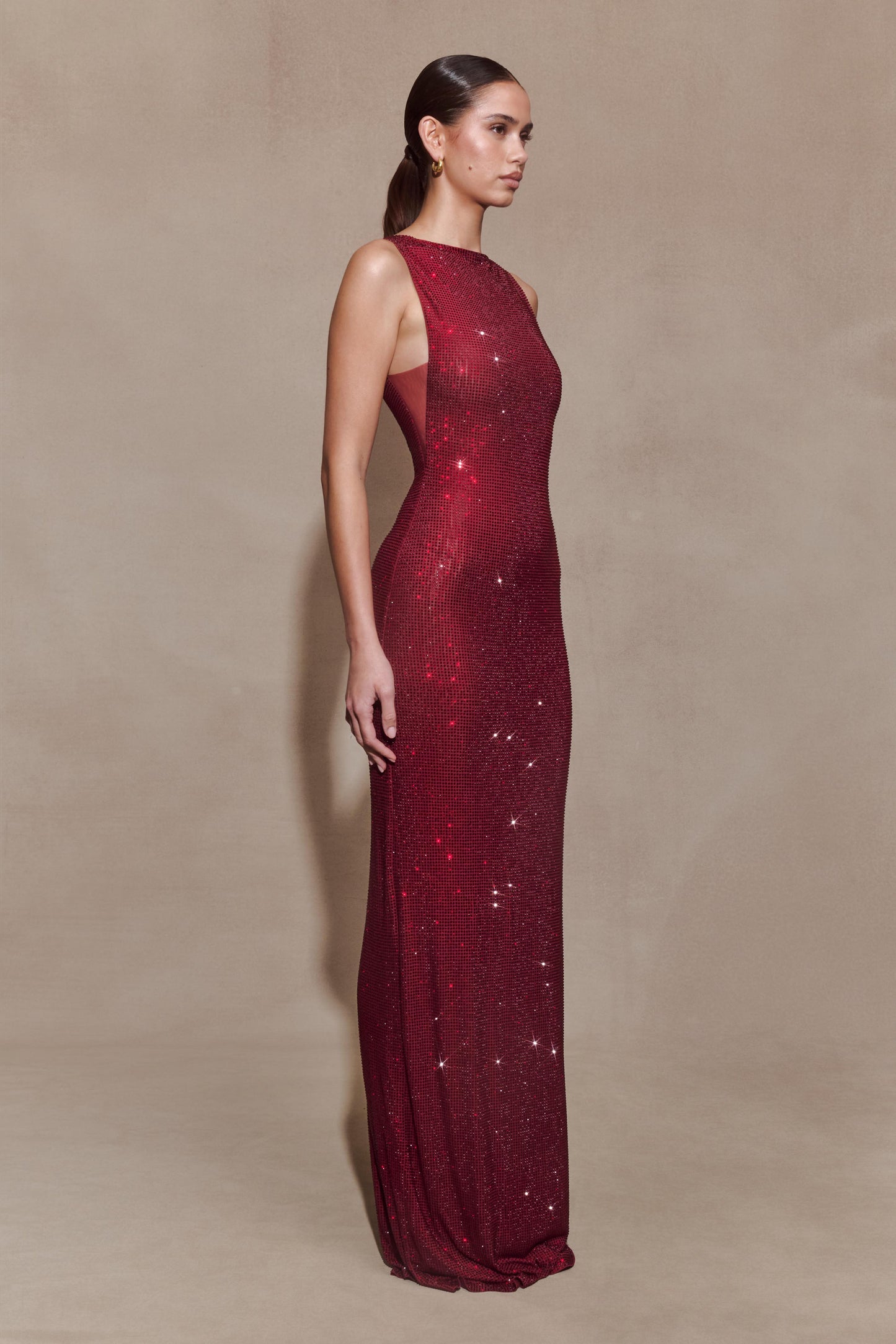 Magnolia Diamante Sleeveless Maxi Dress in Chocolate