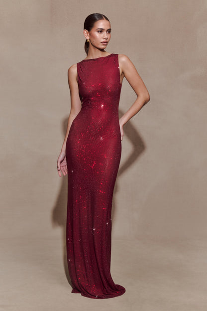 Magnolia Diamante Sleeveless Maxi Dress in Chocolate